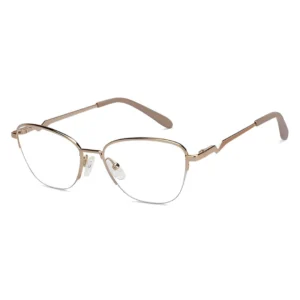 AllView Lens Gold Half-Rim Rectangle Eyeglasses with Matte Beige Temples