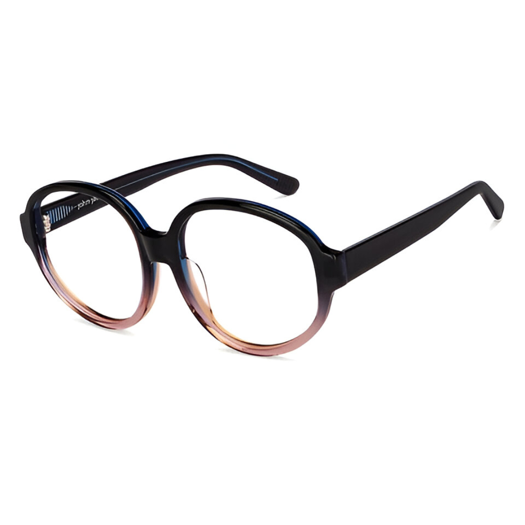 AllView Retro Black-Blue-Pink Full-Rim Round Eyeglasses – Stylish Acetate Frames for Everyday Wear